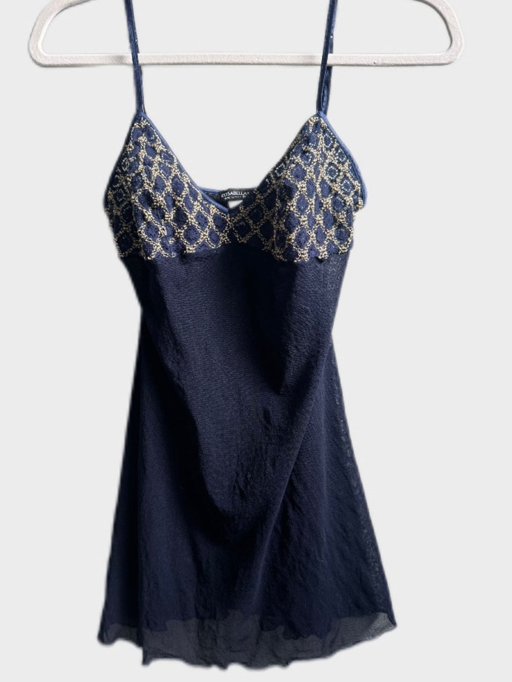 Cosabella Navy Blue Mesh Embroidered Lace Chemise Slip Size M